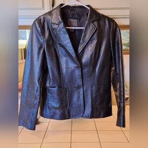 John Paul Richard Uniform Leather Jacket Sz8 Black Princess Seam Pockets Buttons